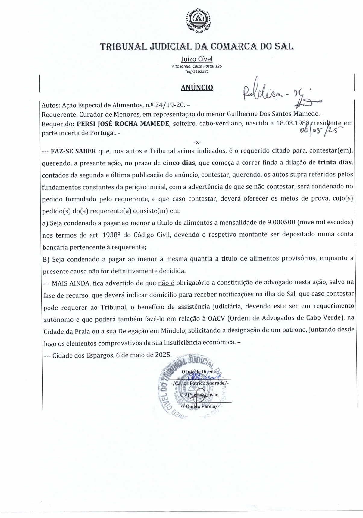 Anuncio Judicial Persi Mamede 1ª
